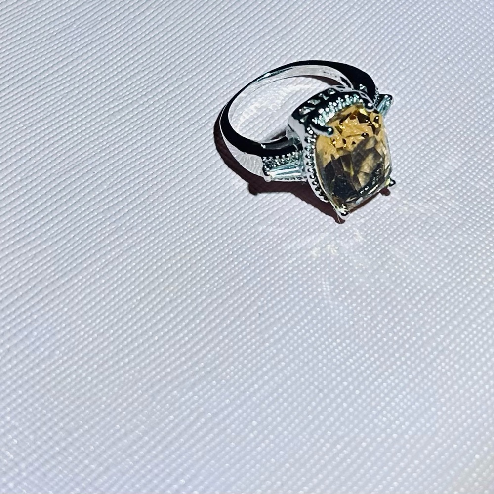 Premium Radiant Citrine Stone stunning topaz baguettes .925 SS Ring - Picture 5 of 5